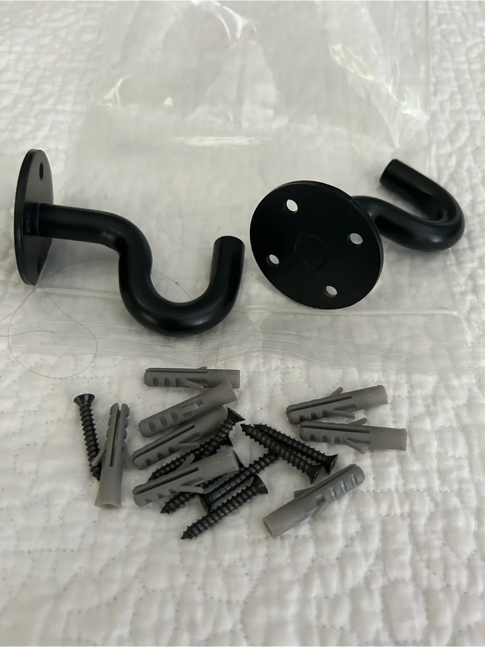 2 piece Black Steel Heavy Duty Wall Ceiling Hooks w/expansion bolt/sleeves.